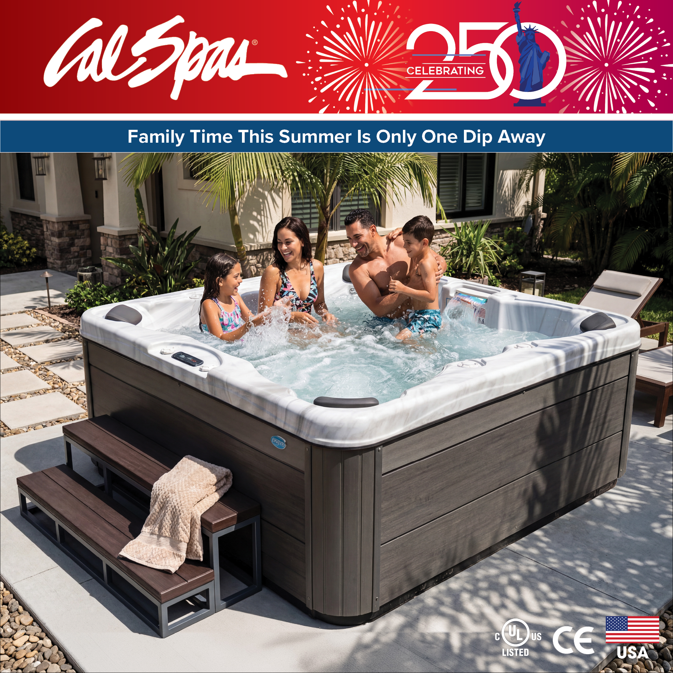 Calspas hot tub being used in a family setting - Montpellier